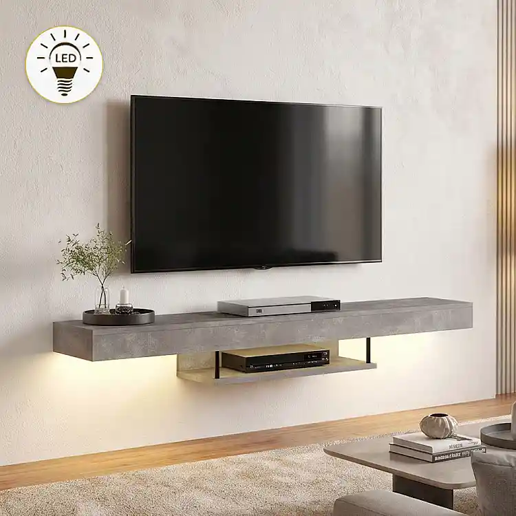 Έπιπλο τηλεόρασης επιτοίχιο Albares Megapap με LED χρώμα γκρι σκυροδέματος 150x29,6x22εκ. | GP042-0186,6