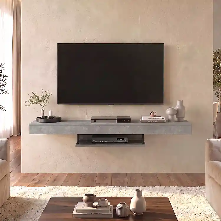 Έπιπλο τηλεόρασης επιτοίχιο Albares Megapap με LED χρώμα γκρι σκυροδέματος 150x29,6x22εκ. | GP042-0186,6
