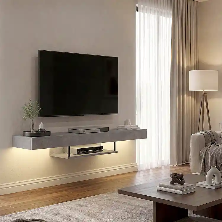 Έπιπλο τηλεόρασης επιτοίχιο Albares Megapap με LED χρώμα γκρι σκυροδέματος 150x29,6x22εκ. | GP042-0186,6