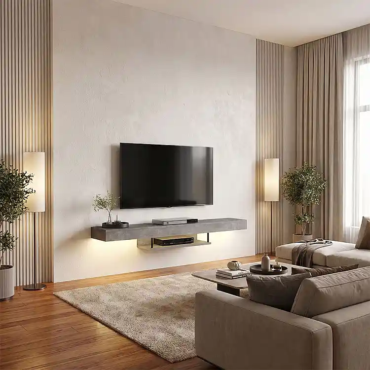 Έπιπλο τηλεόρασης επιτοίχιο Albares Megapap με LED χρώμα γκρι σκυροδέματος 150x29,6x22εκ. | GP042-0186,6