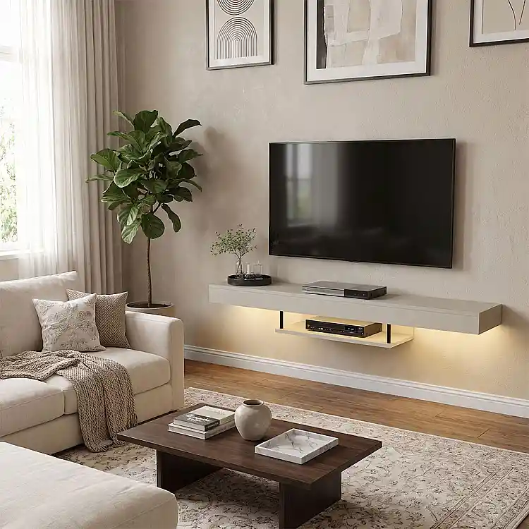 Έπιπλο τηλεόρασης επιτοίχιο Albares Megapap με LED χρώμα sandstone 150x29,6x22εκ. | GP042-0186,7