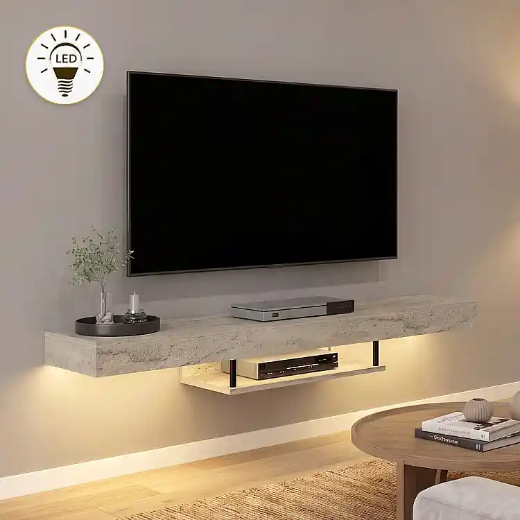 Έπιπλο τηλεόρασης επιτοίχιο Albares Megapap με LED χρώμα travertine 150x29,6x22εκ. | GP042-0186,8