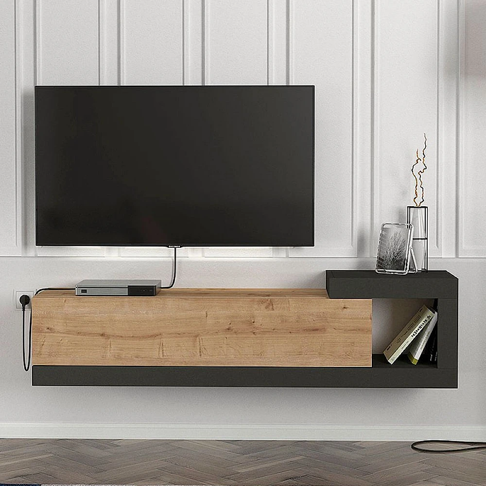 Έπιπλο τηλεόρασης επιτοίχιο Volare Megapap χρώμα sapphire oak - ανθρακί 150x29,6x38,6εκ. Έπιπλο τηλεόρασης επιτοίχιο Volare Megapap χρώμα sapphire oak - ανθρακί 150x29,6x38,6εκ.