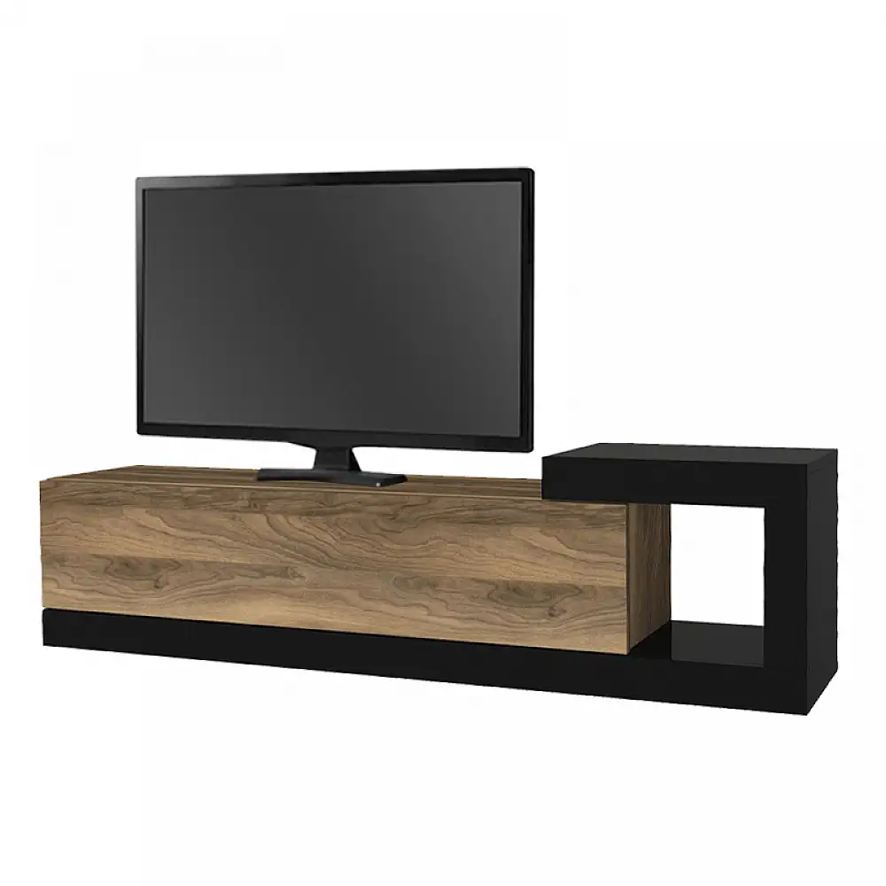 Έπιπλο τηλεόρασης επιτοίχιο Volare Megapap χρώμα καρυδί - μαύρο 150x29,6x38,6εκ. | GP042-0187,4