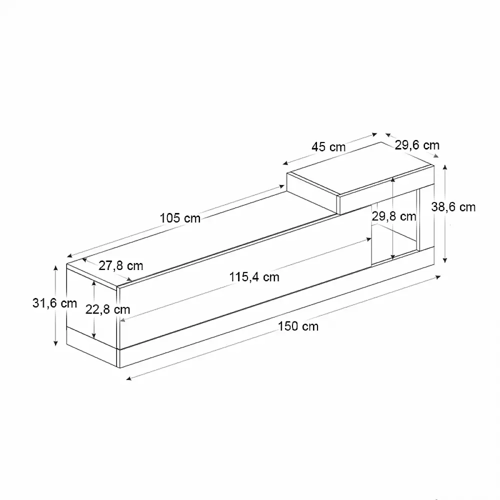Έπιπλο τηλεόρασης επιτοίχιο Volare Megapap χρώμα καρυδί - μαύρο 150x29,6x38,6εκ. | GP042-0187,4
