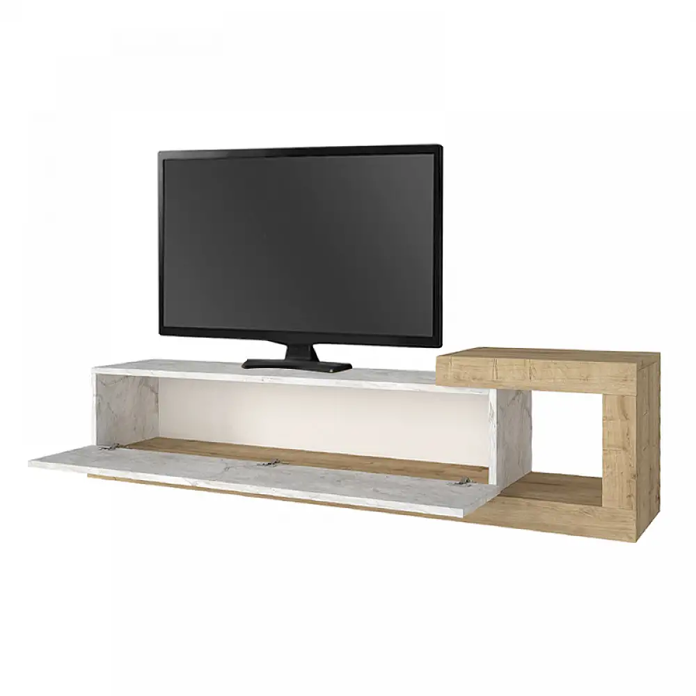 Έπιπλο τηλεόρασης επιτοίχιο Volare Megapap χρώμα λευκό εφέ μαρμάρου - sapphire oak 150x29,6x38,6εκ. | GP042-0187,5