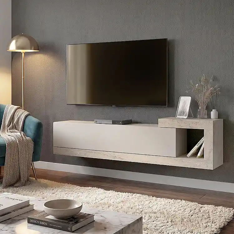 Έπιπλο τηλεόρασης επιτοίχιο Volare Megapap χρώμα sandstone - travertine 150x29,6x38,6εκ. | GP042-0187,6