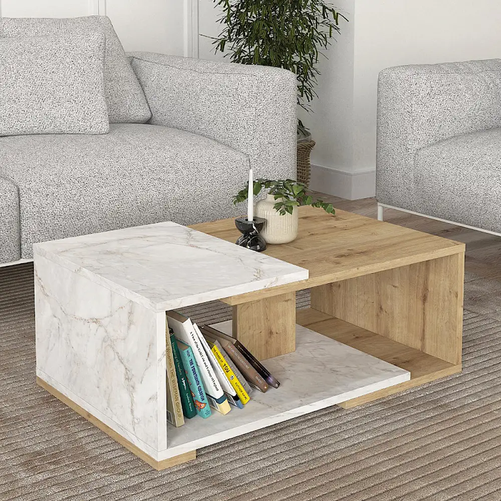 Τραπεζάκι σαλονιού Mareta Megapap χρώμα λευκό εφέ μαρμάρου - sapphire oak 81,8x50x35εκ. | GP042-0189,3