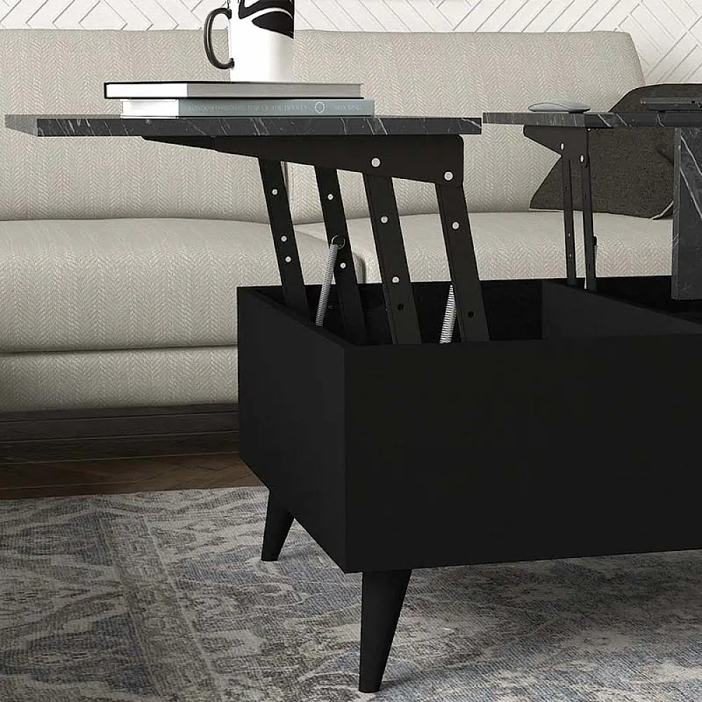 Τραπεζάκι σαλονιού Roy Megapap με σερβιτόρο χρώμα μαύρο - εφέ μαρμάρου 121x69x40εκ. | GP042-0194,1