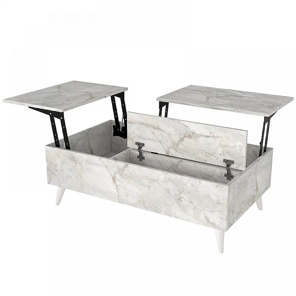 Τραπεζάκι σαλονιού Roy Megapap με σερβιτόρο χρώμα λευκό εφέ μαρμάρου 121x69x40εκ. | GP042-0194,6