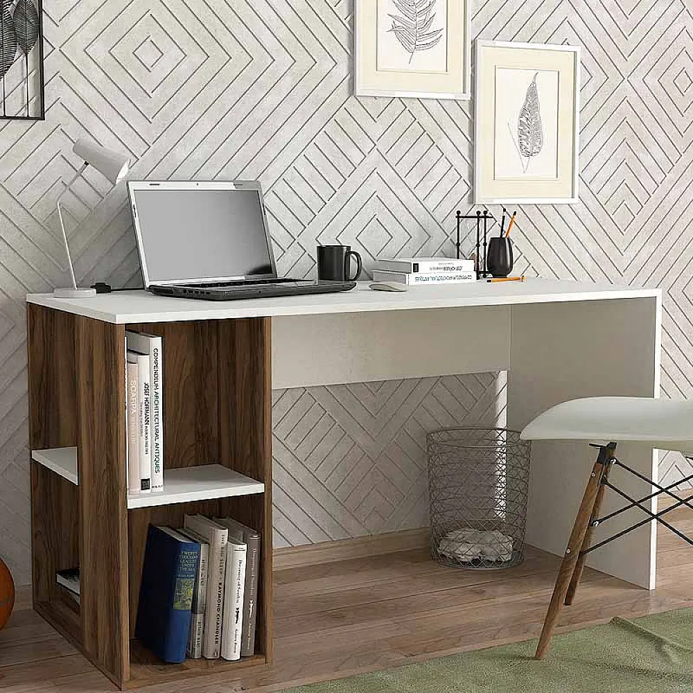 Γραφείο εργασίας Coral Megapap χρώμα λευκό - καρυδί 140x60x75εκ. Γραφείο εργασίας Coral Megapap χρώμα λευκό - καρυδί 140x60x75εκ.