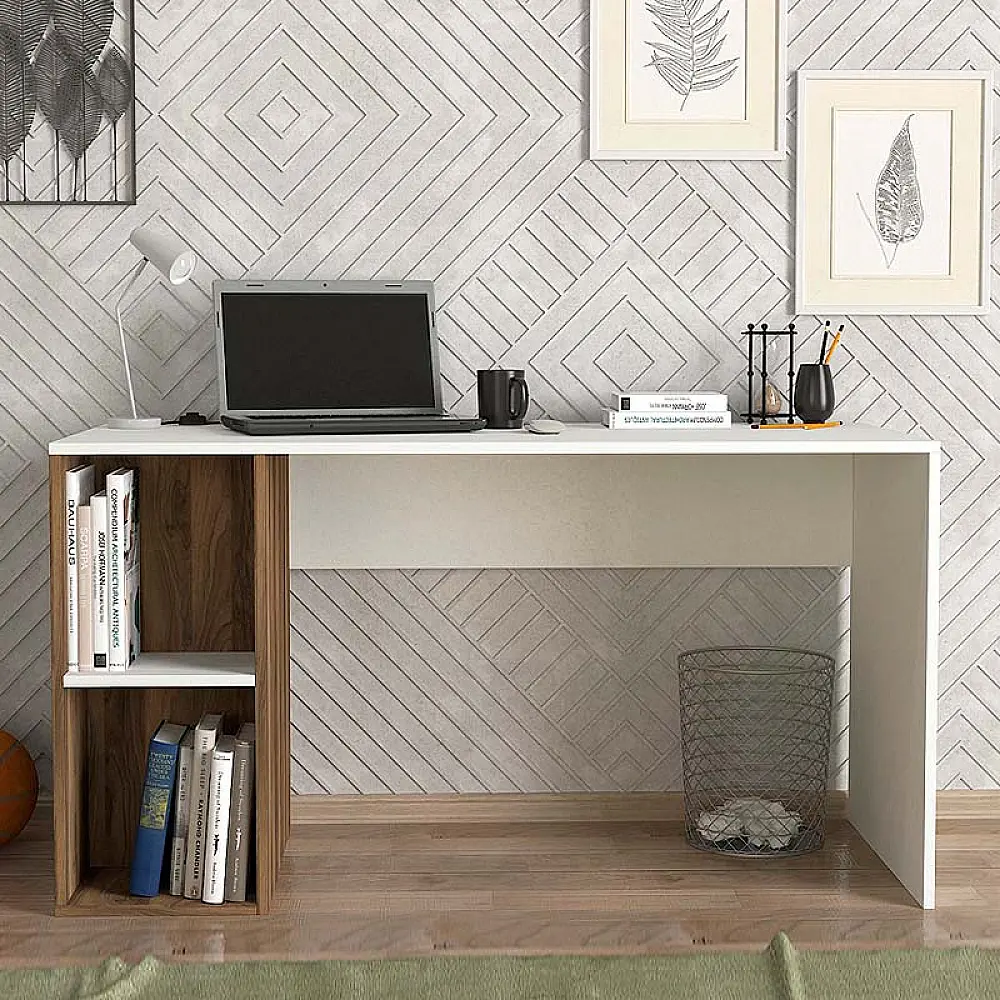 Γραφείο εργασίας Coral Megapap χρώμα λευκό - καρυδί 140x60x75εκ. Γραφείο εργασίας Coral Megapap χρώμα λευκό - καρυδί 140x60x75εκ.