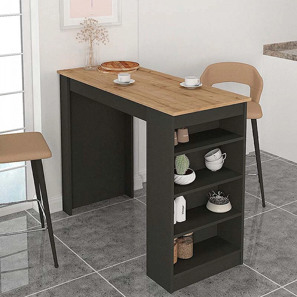 Τραπέζι μπαρ Monaco Megapap χρώμα ανθρακί - sapphire oak 120x51,6x101,8εκ.
