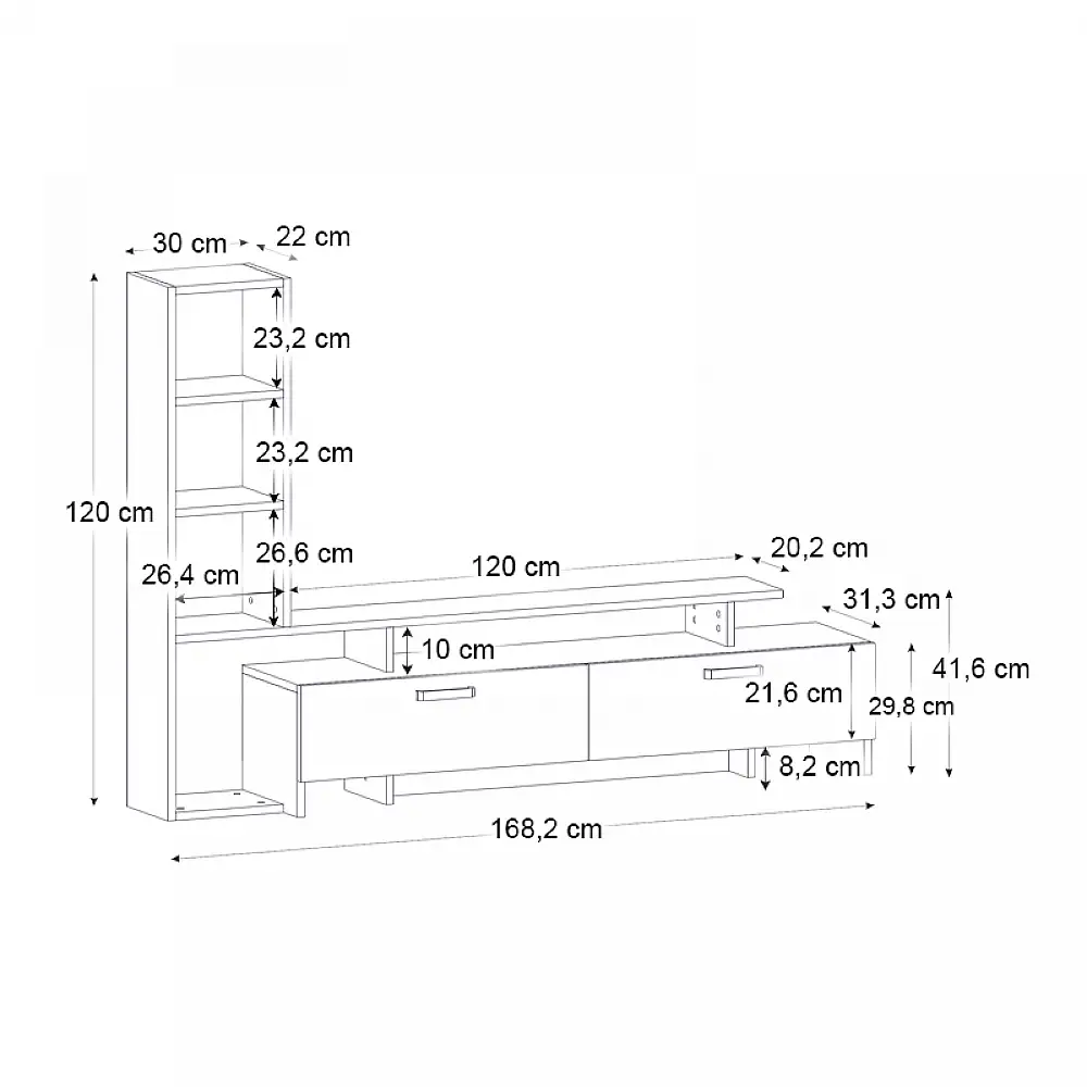 Σύνθεση τηλεόρασης Simal Megapap με LED χρώμα λευκό - cordoba 168,2x31,3x120εκ. | GP042-0217,1