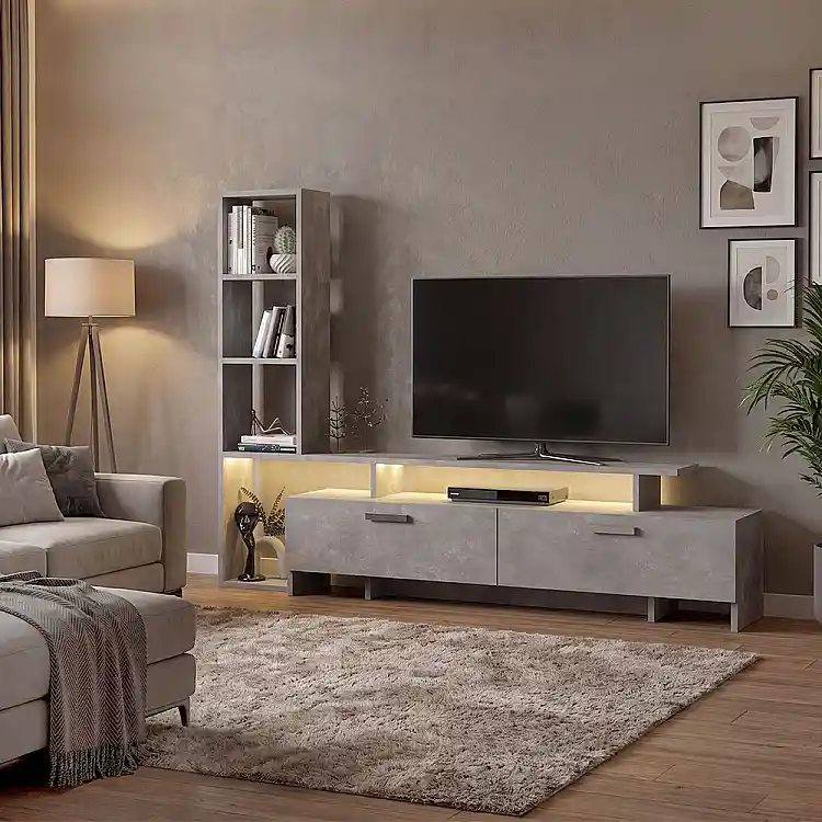 Σύνθεση τηλεόρασης Simal Megapap με LED χρώμα γκρι σκυροδέματος 168,2x31,3x120εκ. | GP042-0217,3