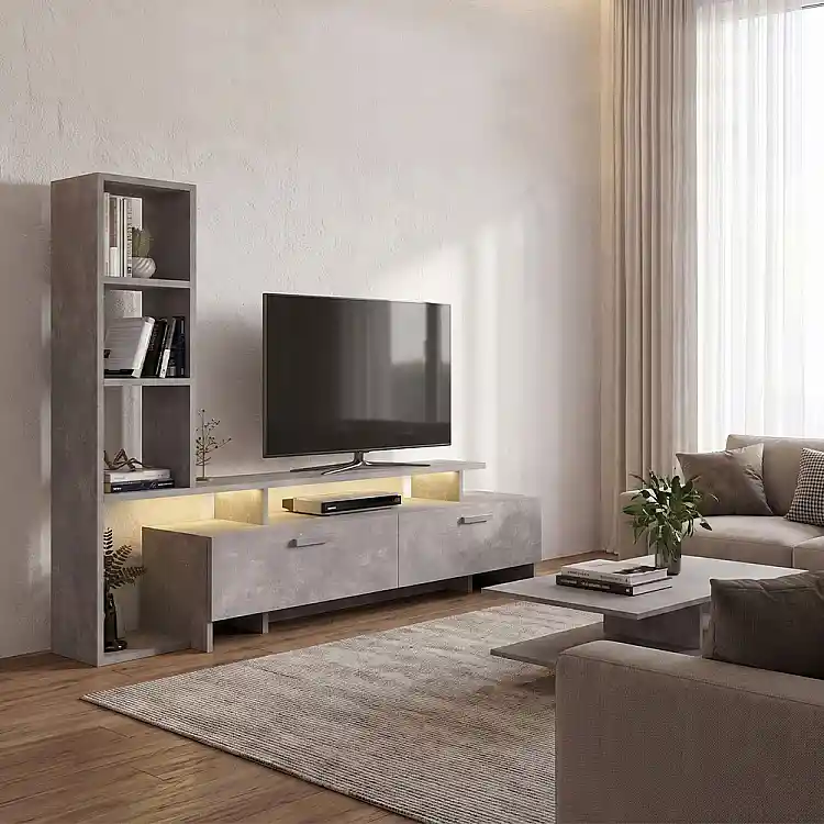 Σύνθεση τηλεόρασης Simal Megapap με LED χρώμα γκρι σκυροδέματος 168,2x31,3x120εκ. | GP042-0217,3