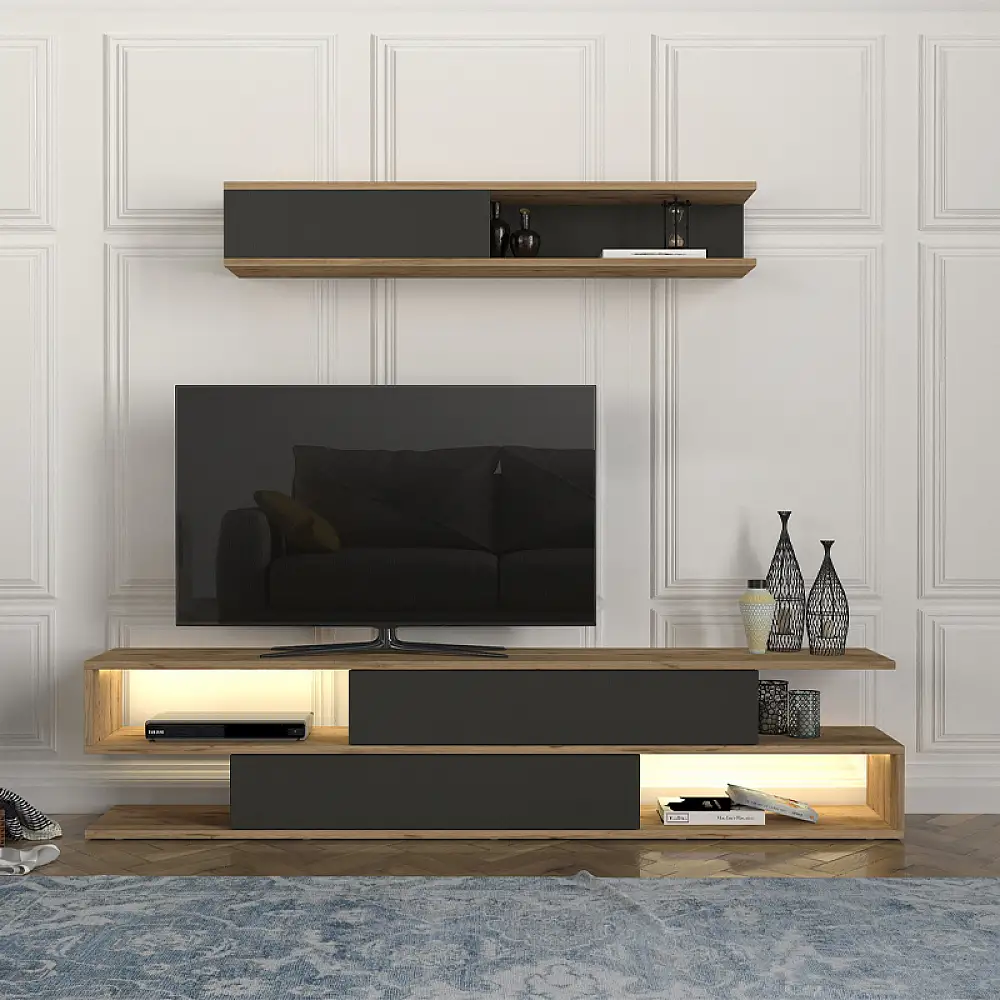 Σύνθεση τηλεόρασης Manet Megapap με LED χρώμα sepet oak - ανθρακί 180x29,5x39εκ. | GP042-0218,2