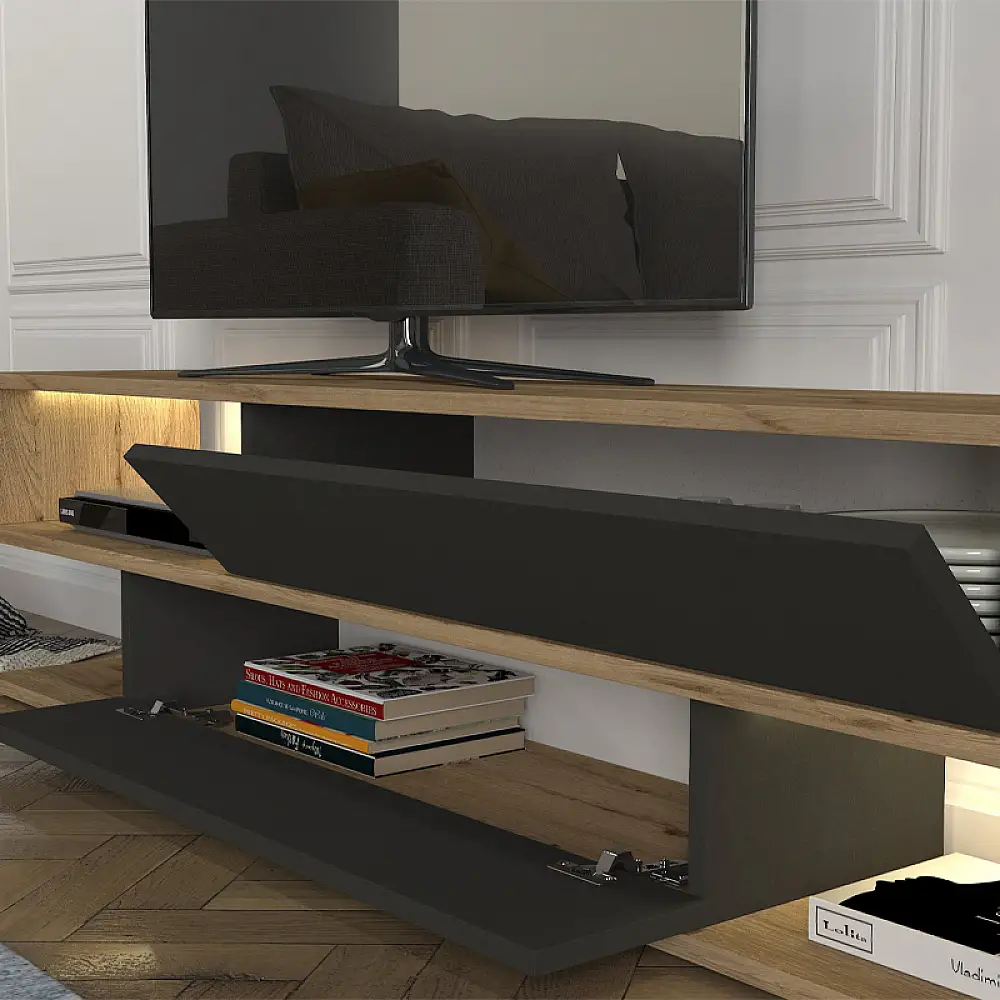 Σύνθεση τηλεόρασης Manet Megapap με LED χρώμα sepet oak - ανθρακί 180x29,5x39εκ. | GP042-0218,2