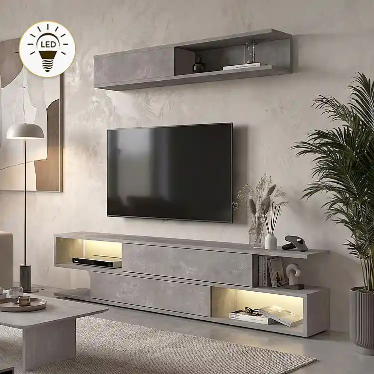 Σύνθεση τηλεόρασης Manet Megapap με LED χρώμα γκρι σκυροδέματος 180x29,5x39εκ. | GP042-0218,3