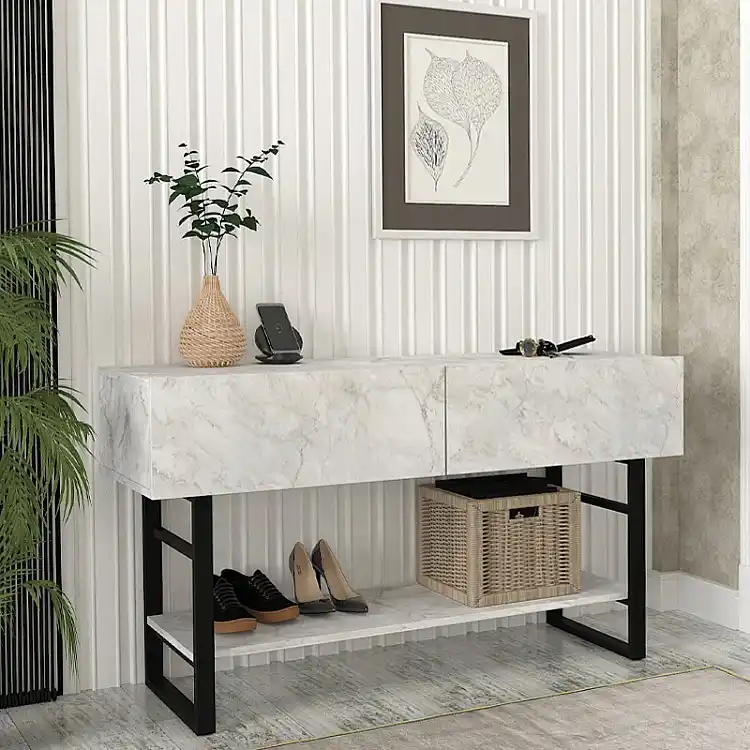 Κονσόλα Aron Megapap χρώμα λευκό εφέ μαρμάρου 138,8x41x75,7εκ. | GP042-0228,2
