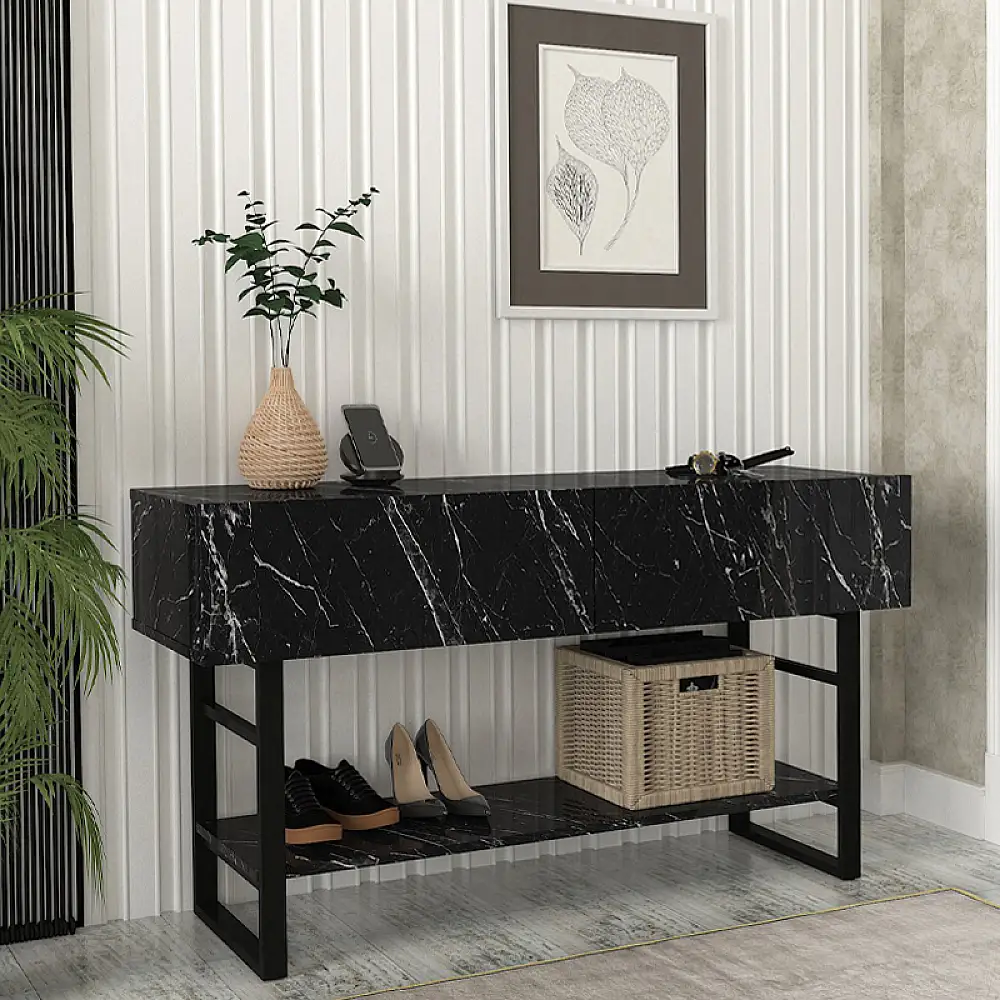 Κονσόλα Aron Megapap χρώμα μαύρο εφέ μαρμάρου 138,8x41x75,7εκ. | GP042-0228,3