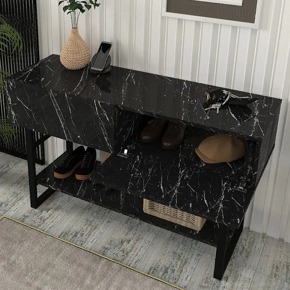 Κονσόλα Aron Megapap χρώμα μαύρο εφέ μαρμάρου 138,8x41x75,7εκ. | GP042-0228,3