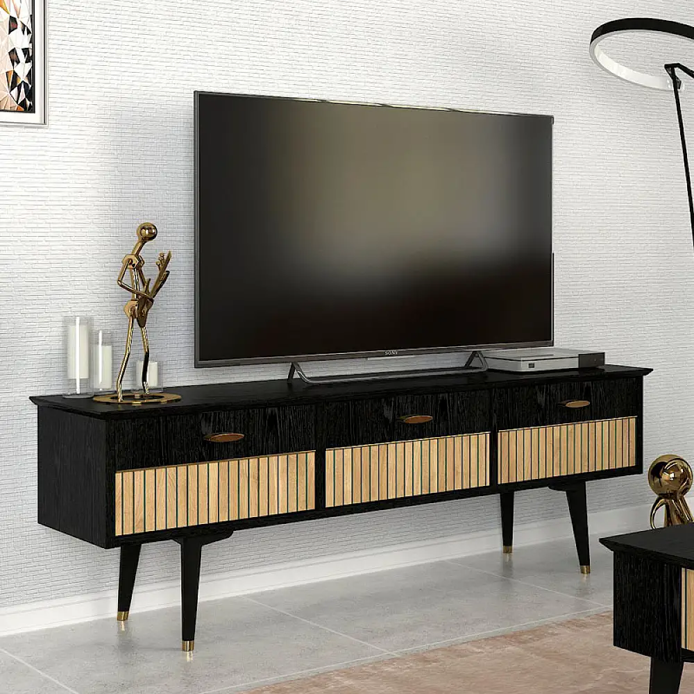 Έπιπλο τηλεόρασης Bolea Megapap χρώμα modern black 150x35x49,7 εκ. | GP042-0235,1