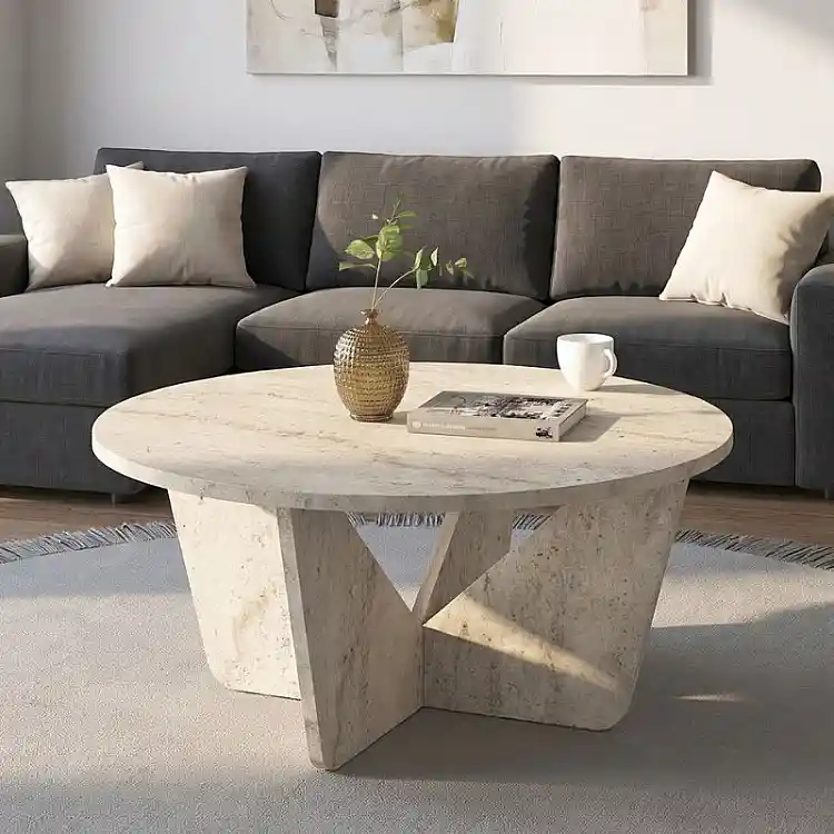 Τραπεζάκι σαλονιού Lagerta Megapap χρώμα travertine Ø75x35εκ. | GP042-0239,2