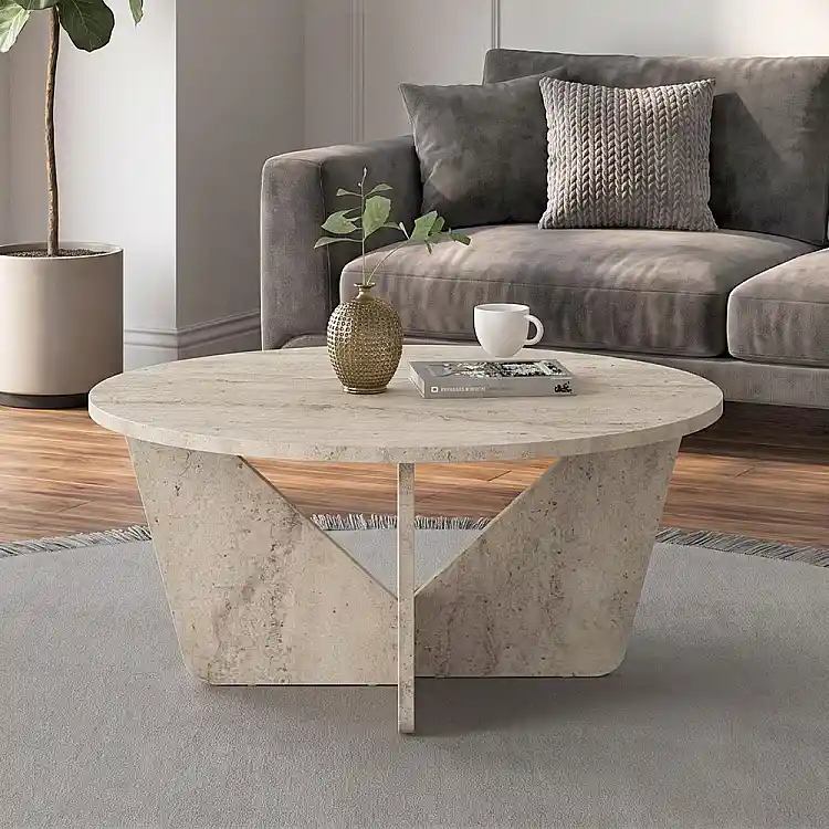 Τραπεζάκι σαλονιού Lagerta Megapap χρώμα travertine Ø75x35εκ. | GP042-0239,2