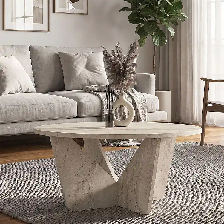Τραπεζάκι σαλονιού Lagerta Megapap χρώμα travertine Ø75x35εκ. | GP042-0239,2