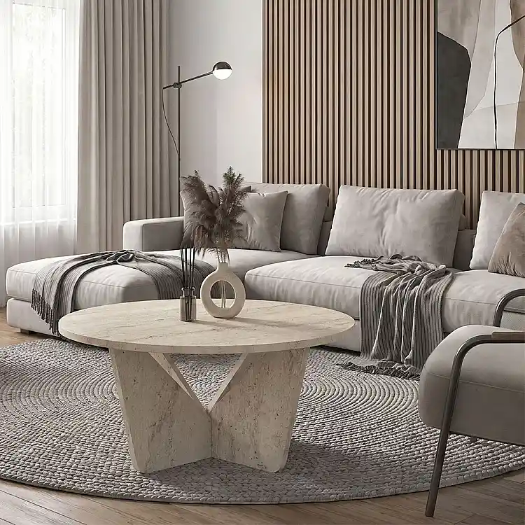 Τραπεζάκι σαλονιού Lagerta Megapap χρώμα travertine Ø75x35εκ. | GP042-0239,2