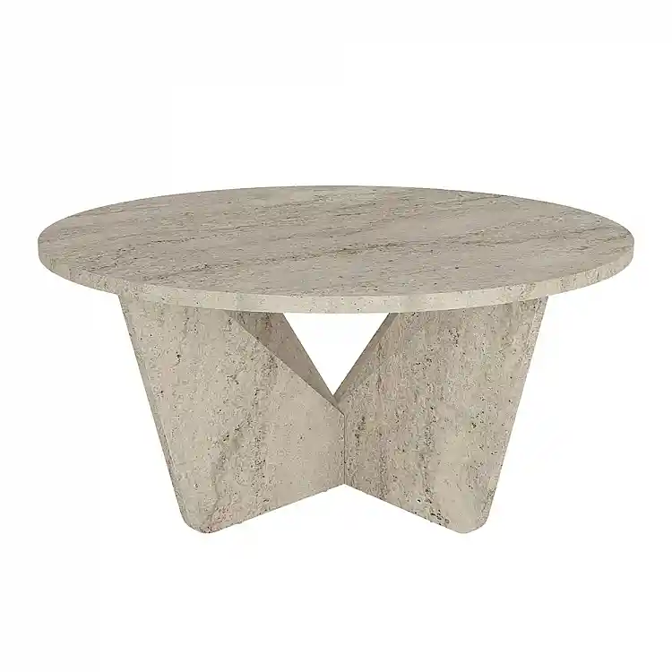 Τραπεζάκι σαλονιού Lagerta Megapap χρώμα travertine Ø75x35εκ. | GP042-0239,2