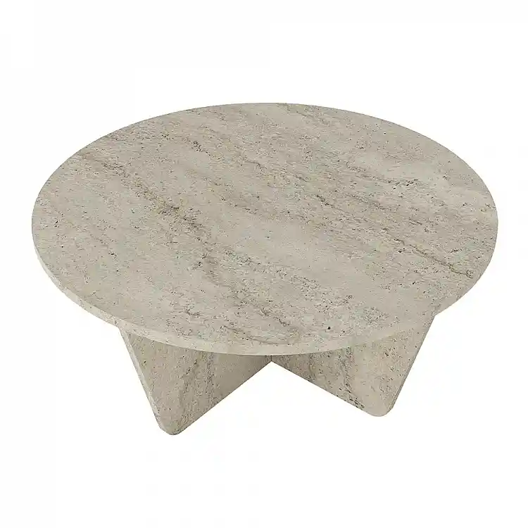 Τραπεζάκι σαλονιού Lagerta Megapap χρώμα travertine Ø75x35εκ. | GP042-0239,2