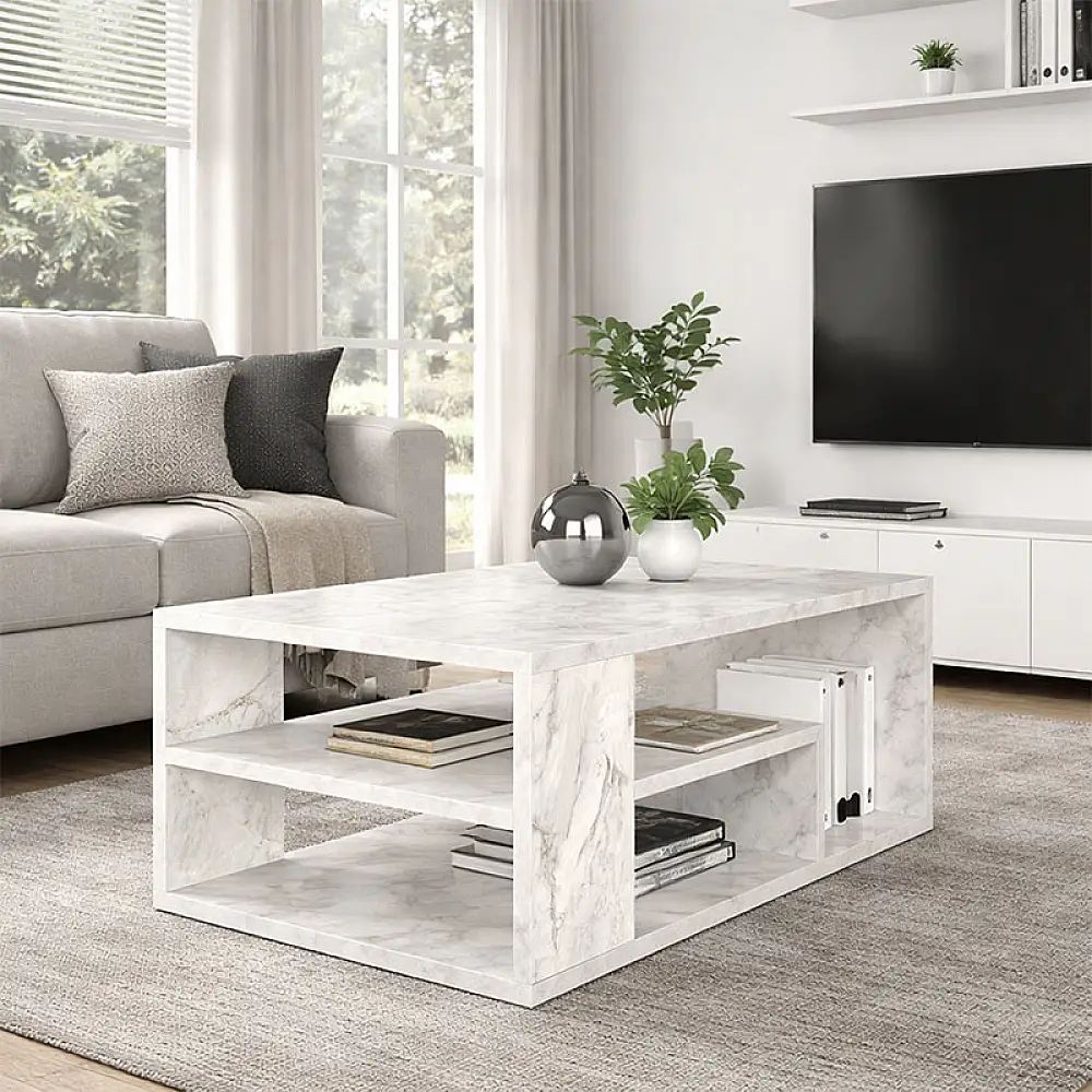 Τραπεζάκι σαλονιού Abdera Megapap χρώμα λευκό εφέ μαρμάρου 110x60x42εκ. | GP042-0240,4