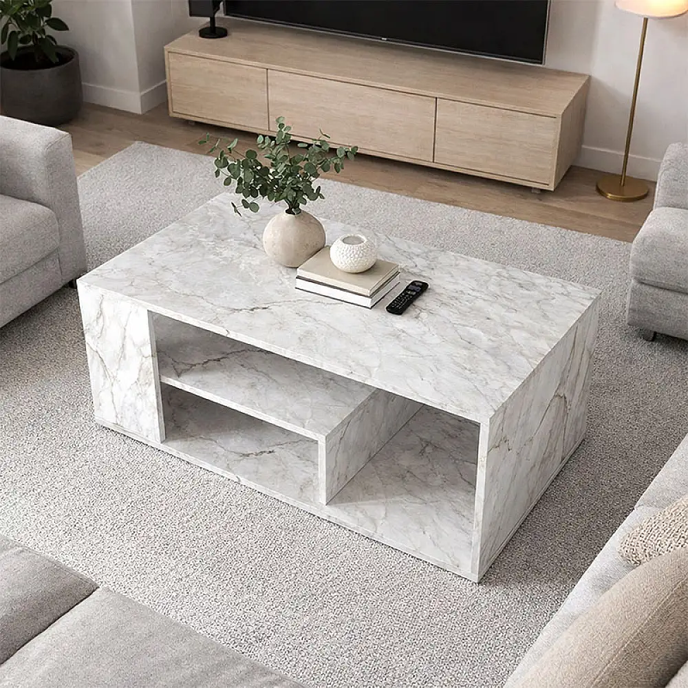 Τραπεζάκι σαλονιού Abdera Megapap χρώμα λευκό εφέ μαρμάρου 110x60x42εκ. | GP042-0240,4