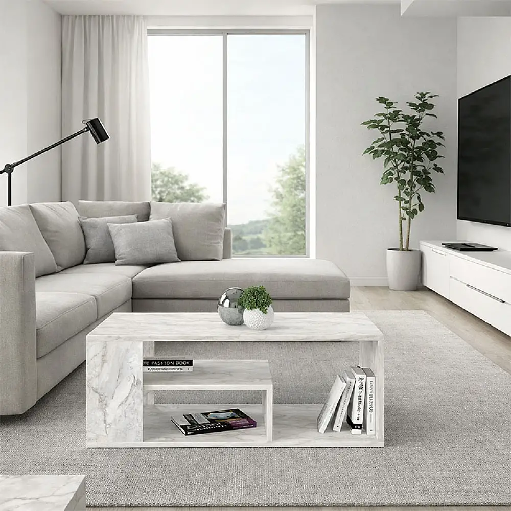 Τραπεζάκι σαλονιού Abdera Megapap χρώμα λευκό εφέ μαρμάρου 110x60x42εκ. | GP042-0240,4