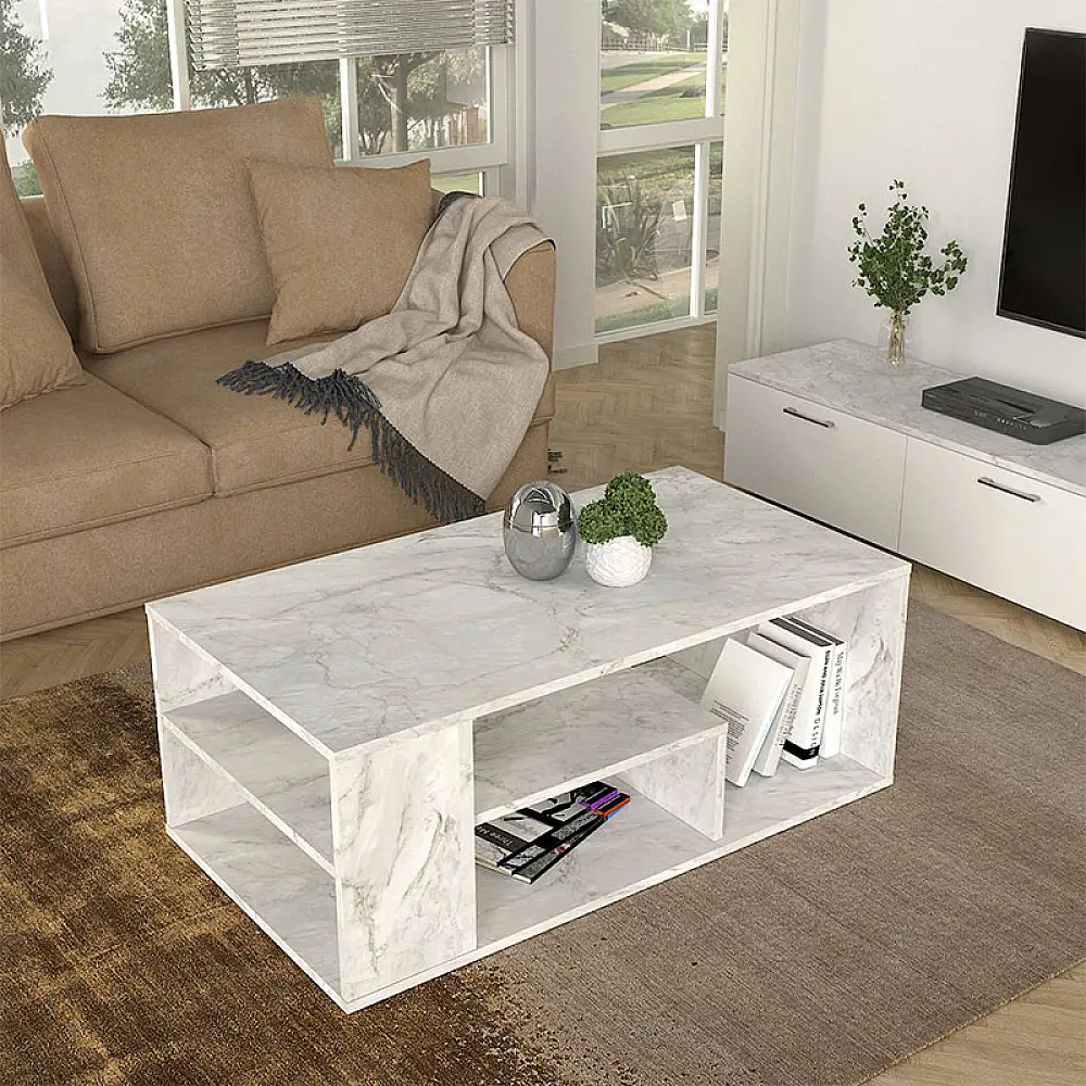 Τραπεζάκι σαλονιού Abdera Megapap χρώμα λευκό εφέ μαρμάρου 110x60x42εκ. | GP042-0240,4