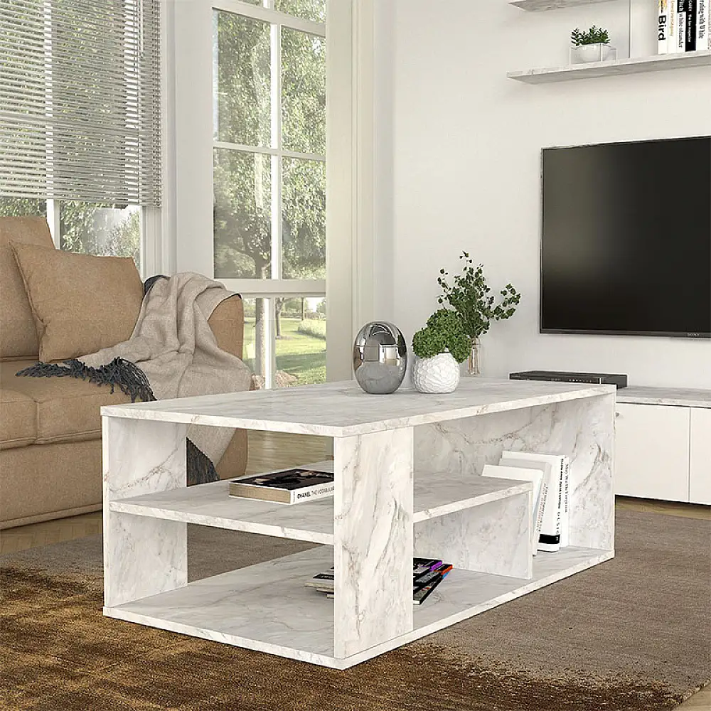 Τραπεζάκι σαλονιού Abdera Megapap χρώμα λευκό εφέ μαρμάρου 110x60x42εκ. | GP042-0240,4