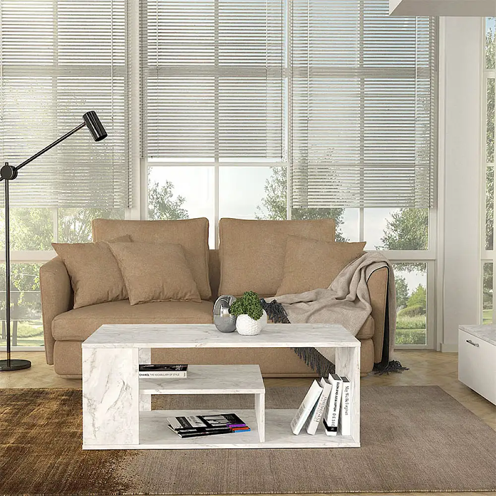 Τραπεζάκι σαλονιού Abdera Megapap χρώμα λευκό εφέ μαρμάρου 110x60x42εκ. | GP042-0240,4