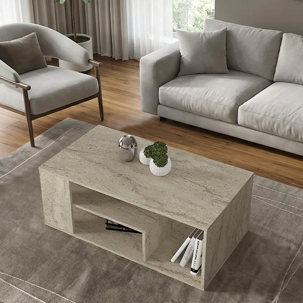 Τραπεζάκι σαλονιού Abdera Megapap χρώμα travertine 110x60x42εκ. | GP042-0240,5