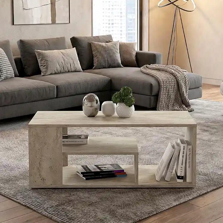 Τραπεζάκι σαλονιού Abdera Megapap χρώμα travertine 110x60x42εκ. | GP042-0240,5