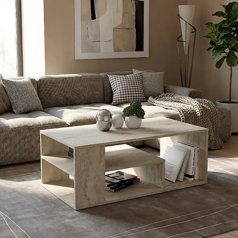 Τραπεζάκι σαλονιού Abdera Megapap χρώμα travertine 110x60x42εκ. | GP042-0240,5