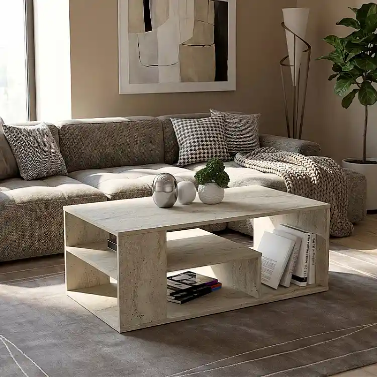 Τραπεζάκι σαλονιού Abdera Megapap χρώμα travertine 110x60x42εκ. | GP042-0240,5