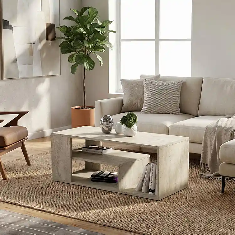 Τραπεζάκι σαλονιού Abdera Megapap χρώμα travertine 110x60x42εκ. | GP042-0240,5
