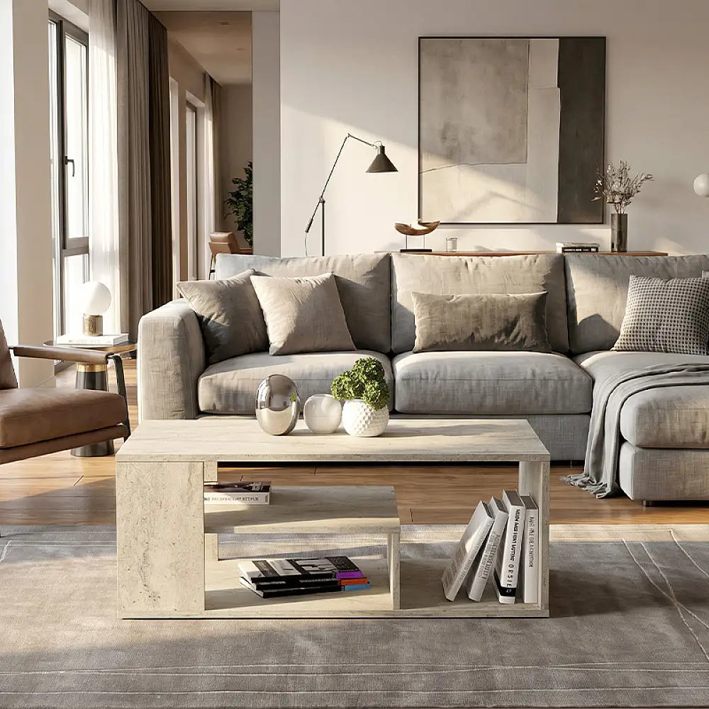 Τραπεζάκι σαλονιού Abdera Megapap χρώμα travertine 110x60x42εκ. | GP042-0240,5