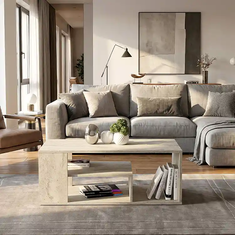 Τραπεζάκι σαλονιού Abdera Megapap χρώμα travertine 110x60x42εκ. | GP042-0240,5