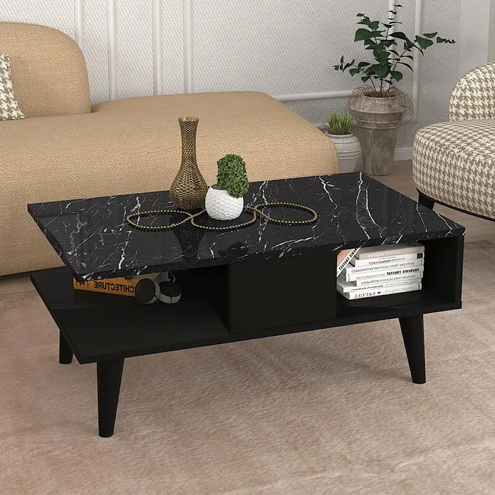 Τραπεζάκι σαλονιού Andros Megapap χρώμα μαύρο - μαύρο εφέ μαρμάρου 90x54x39,6εκ. | GP042-0241,3