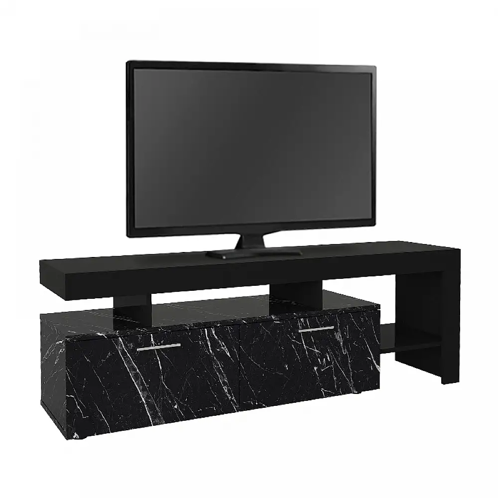 Έπιπλο τηλεόρασης Acnes Megapap χρώμα μαύρο - μαύρο εφέ μαρμάρου 160x40x53εκ. | GP042-0242,1