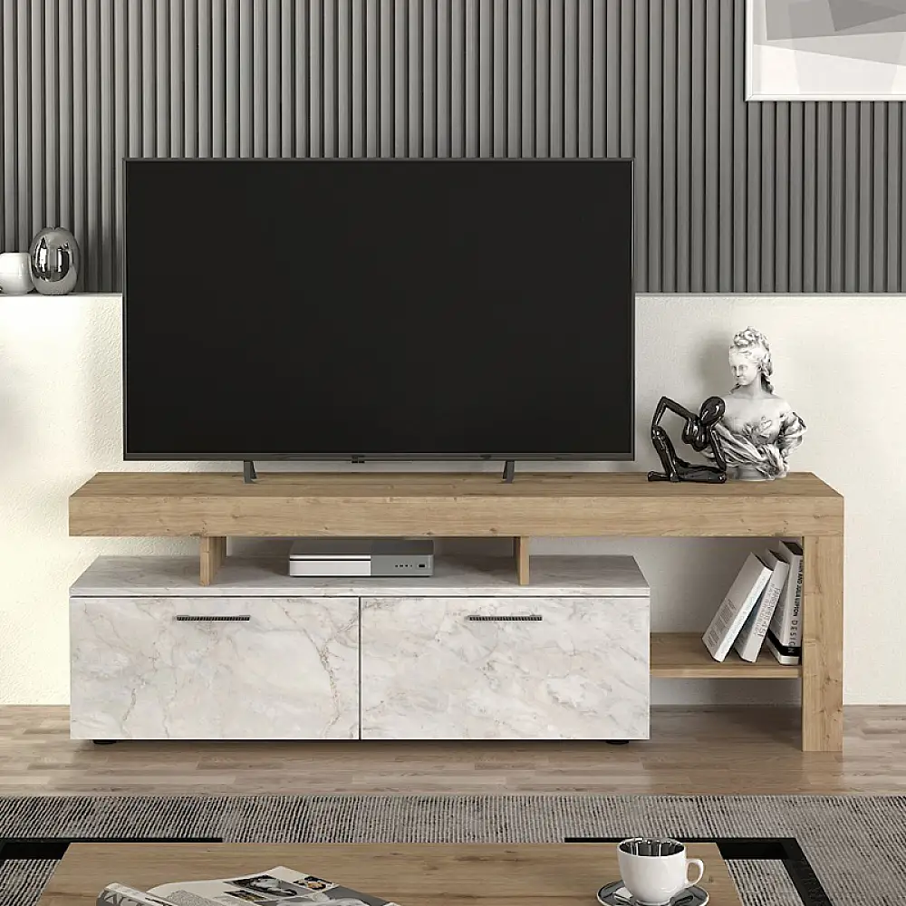 Έπιπλο τηλεόρασης Acnes Megapap χρώμα λευκό εφέ μαρμάρου - sapphire oak 160x40x53εκ. | GP042-0242,4