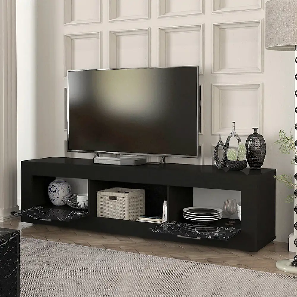 Έπιπλο τηλεόρασης Davin Megapap χρώμα μαύρο - μαύρο εφέ μαρμάρου 180x40x47εκ. | GP042-0244,1